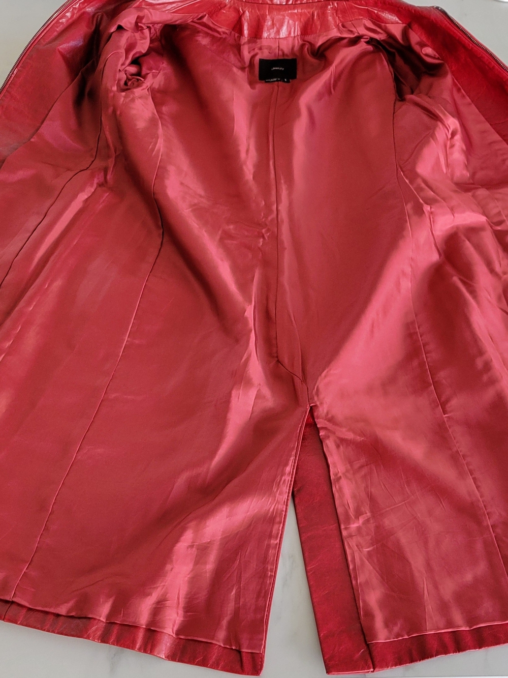 Vintage IDENTIFY Red Leather Matrix Trench Coat Sz 8 Canada Swiss Riri Zipper - Picture 8 of 16